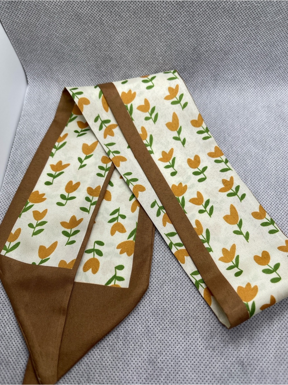 Floral Tulip Skinny Scarf in Mustard & Brown